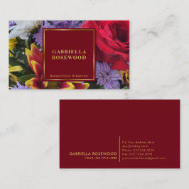 花(赤い正方形の金ゴールド枠) 名刺