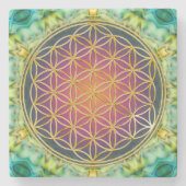 花 – 金ゴールド – フラクタル2 ストーンコースター (正面)