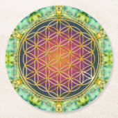 花 – 金ゴールド – フラクタル2 ラウンドペーパーコースター (正面)