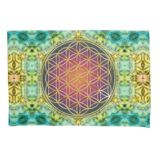 花 – 金ゴールド – フラクタル2 枕カバー (正面)