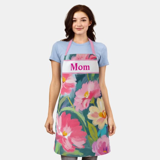 花（青） エプロン (着用した状態)