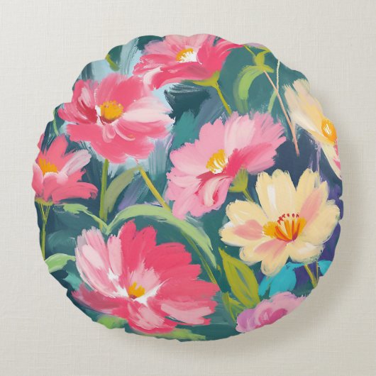 花（青） ラウンドクッション (正面)