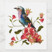 花、鳥、ザクロの果実。 ワインラベル (シングルラベル)