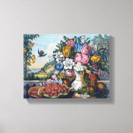 花 鳥 フルーツ 静物画 キャンバスプリント