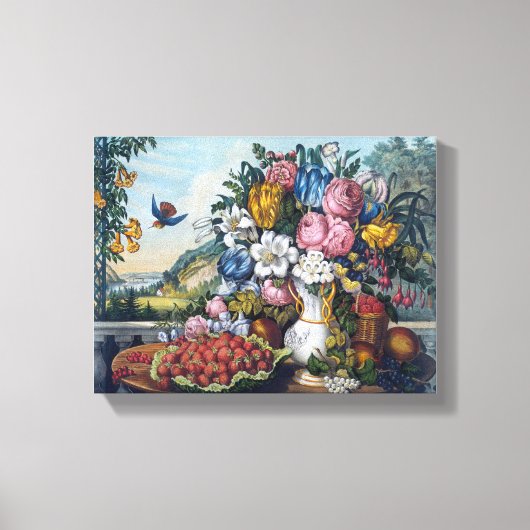 花 鳥 フルーツ 静物画 キャンバスプリント (正面)