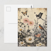 花、鳥、蝶の年齢の高い紙(1) ポストカード (正面/裏面)