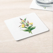 花： A011イエローレディースリッパ –  スクエアペーパーコースター (アングル)