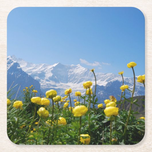 花 | Eiger Monch Swiss Alps スクエアペーパーコースター (正面)