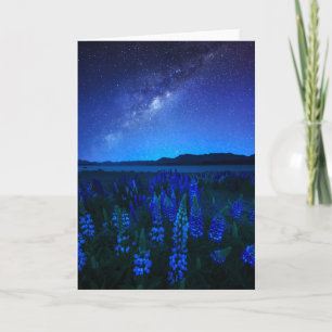 花   Lupines Blooming at Night Lake Tekapo カード