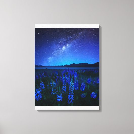 花 | Lupines Blooming at Night Lake Tekapo キャンバスプリント (正面)