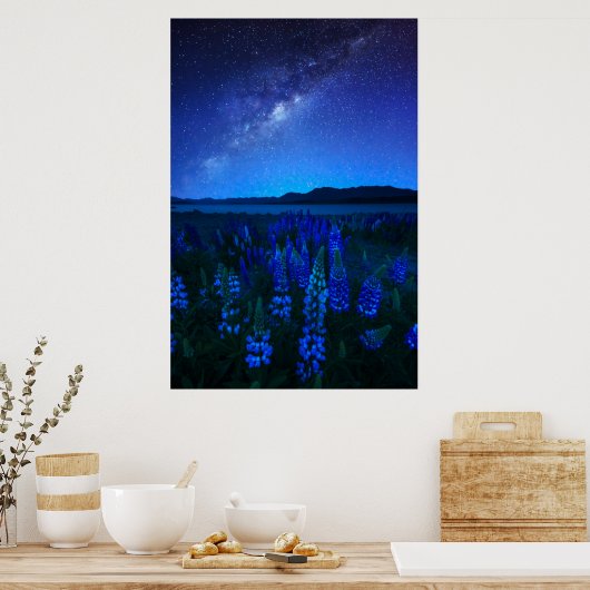花 | Lupines Blooming at Night Lake Tekapo ポスター (キッチン)