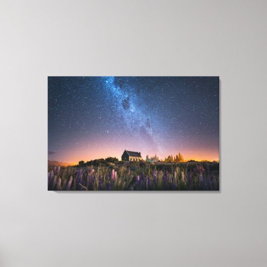 花 | Lupines Blooming Lake Tekapo New Zealand キャンバスプリント (正面)