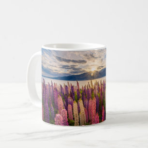 花 Lupines New Zealand コーヒーマグカップ