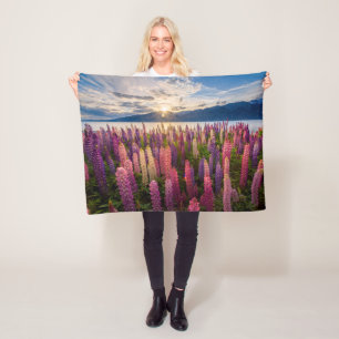 花 Lupines New Zealand フリースブランケット