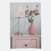 花 | Pink Roses on Nightstand キッチンタオル (縦)
