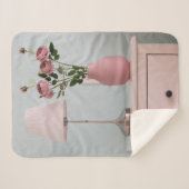 花 | Pink Roses on Nightstand シェルパブランケット (正面(横))