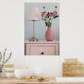 花 | Pink Roses on Nightstand ポスター (キッチン)