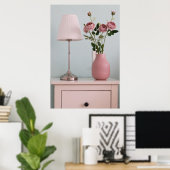 花 | Pink Roses on Nightstand ポスター (ホームオフィス)