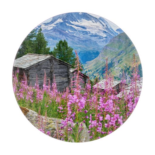 花 Summer Matterhorn Switzerland カッティングボード (正面)