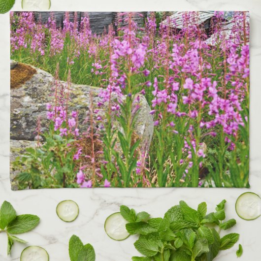 花 Summer Matterhorn Switzerland キッチンタオル (折り畳み)