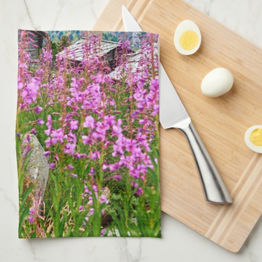 花 Summer Matterhorn Switzerland キッチンタオル (四つ折り)