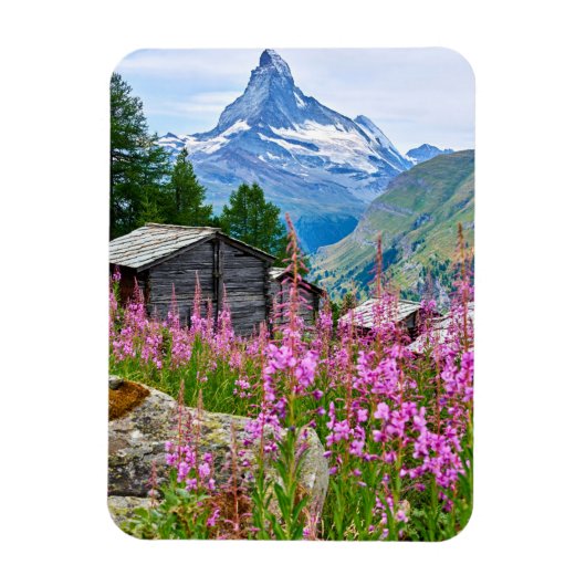花 Summer Matterhorn Switzerland マグネット (縦)