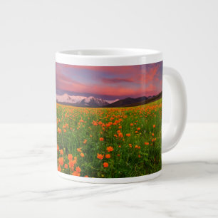 花 Wildflower Field雪をかぶった山々 ジャンボコーヒーマグカップ