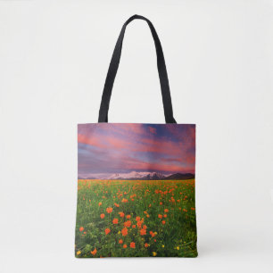 花 Wildflower Field雪をかぶった山々 トートバッグ