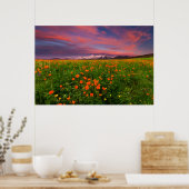 花 | Wildflower Field雪をかぶった山々 ポスター (キッチン)