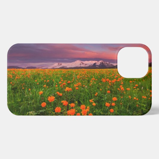 花 | Wildflower Field雪をかぶった山々 iPhoneケース (裏面横)