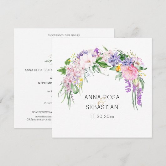 *～*花AR15 QR RSVP Boho 結婚 招待状 (正面/裏面)