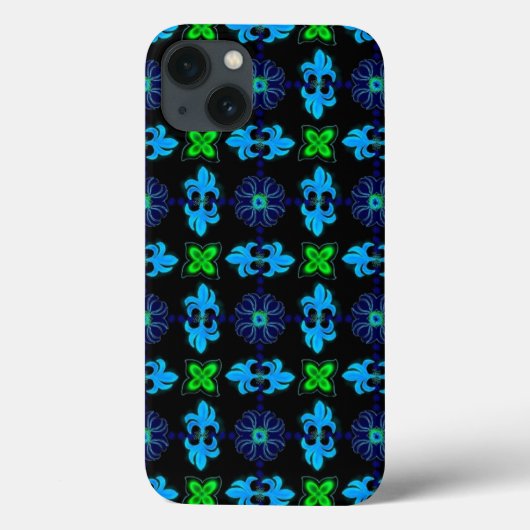 花Artdecoレトロスタイル青黄色 Case-Mate iPhoneケース (裏面)