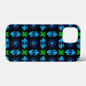 花Artdecoレトロスタイル青黄色 Case-Mate iPhoneケース (裏面 (横))