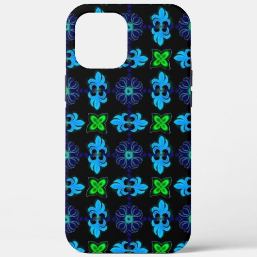 花Artdecoレトロスタイル青黄色 Case-Mate iPhoneケース (裏面)