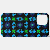 花Artdecoレトロスタイル青黄色 Case-Mate iPhoneケース (裏面 (横))