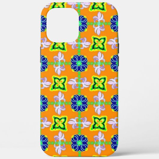 花Artdecoレトロスタイル青黄色 Case-Mate iPhoneケース (裏面)