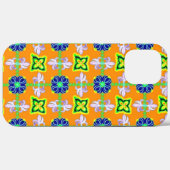花Artdecoレトロスタイル青黄色 Case-Mate iPhoneケース (裏面 (横))