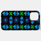 花Artdecoレトロスタイル青黄色 iPhoneケース (裏面横)