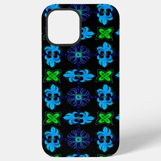 花Artdecoレトロスタイル青黄色 iPhoneケース (裏面)