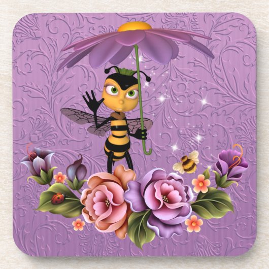 花BeePlasticコースター/コルクバック – 6のセット コースター (正面)