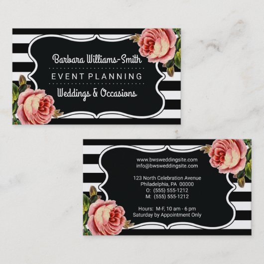花BWブラケット|のストライプなイベントの計画 名刺 (正面/裏面)
