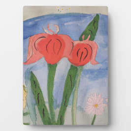 花by湖のテーブルトップのプラークとイーゼル フォトプラーク