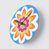 花Fusion_Geometric Sunburst_Poppy Fuchsia_bl ラウンド壁時計 (傾斜)