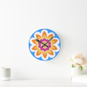 花Fusion_Geometric Sunburst_Poppy Fuchsia_bl ラウンド壁時計 (ホーム)