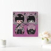 花Kokeshi スクエア壁時計 (ホーム)