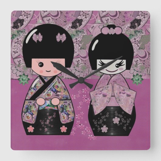 花Kokeshi スクエア壁時計 (正面)