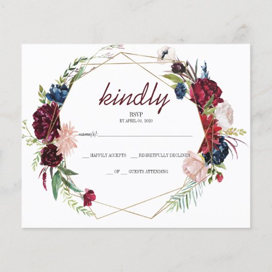 花RSVPカード。 チラシ (裏面)