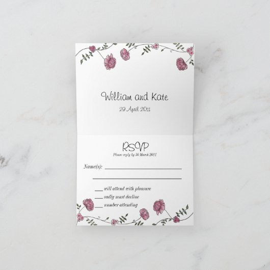花RSVPカード 招待状 (内部)