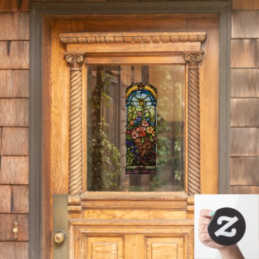 花Wheelbarrowプライバシーウィンドウにしがみつく ウィンドウサイン (ホームデコレーション)