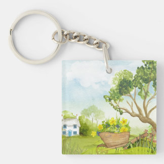 花Wheelbarrow Landscape Keychain キーホルダー